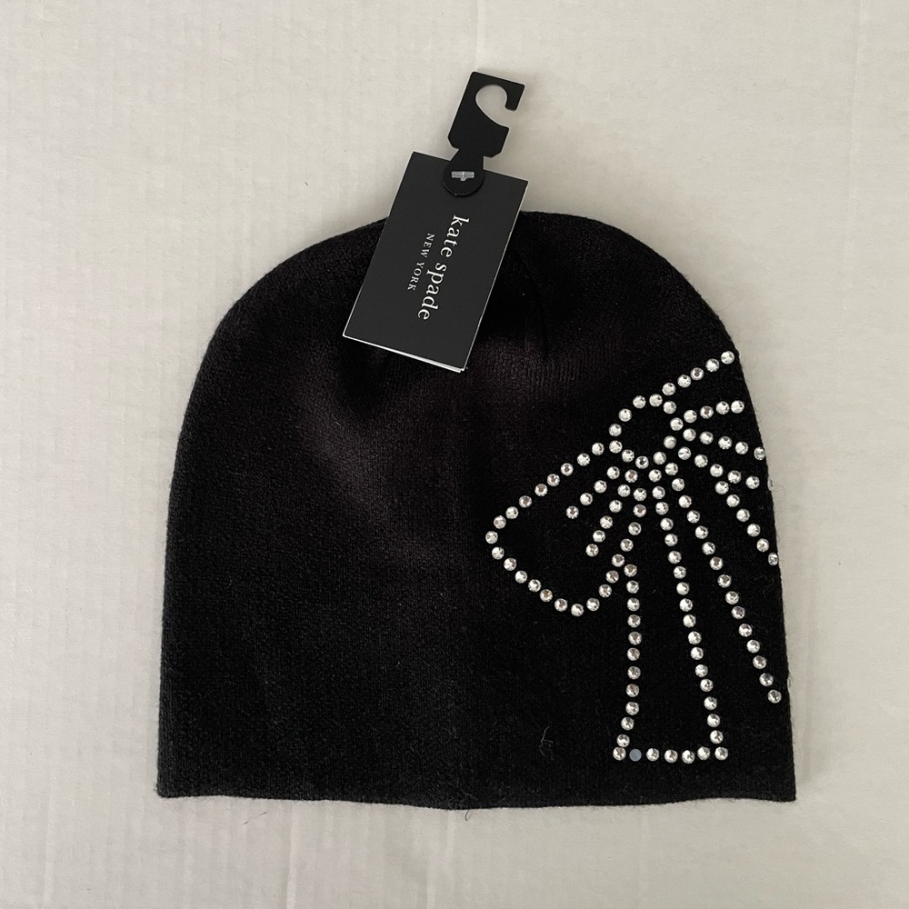 Kate Spade Black Knit Hat with Sparkling Accents